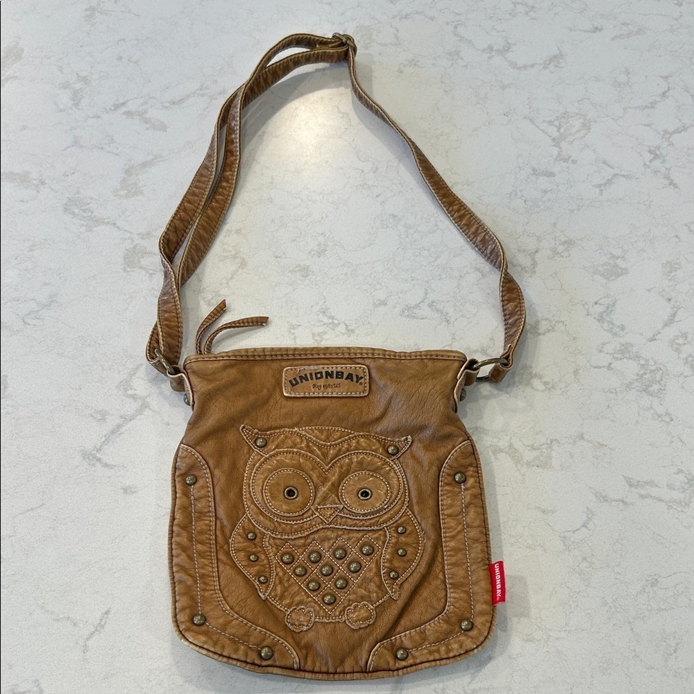 UNIONBAY‎ Vintage Brown Owl Design Women's Crossbody Purse Faux Leather Bag Soft